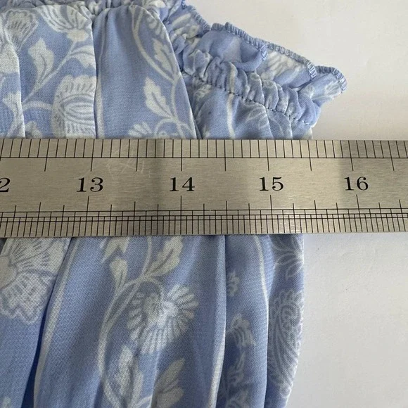 Trixxi Milkmaid Tiered Maxi Dress L Blue Floral Tie Strap Smocked Ruffle Peasant - Picture 10 of 13